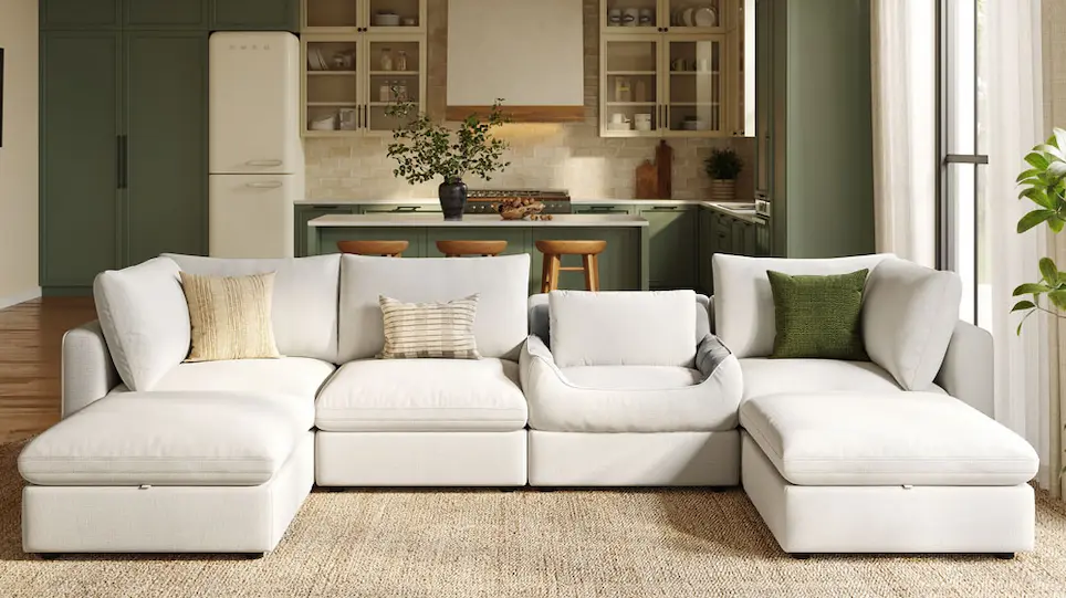 Linsy Home Venus sofa in a modern living room with a neutral rug
