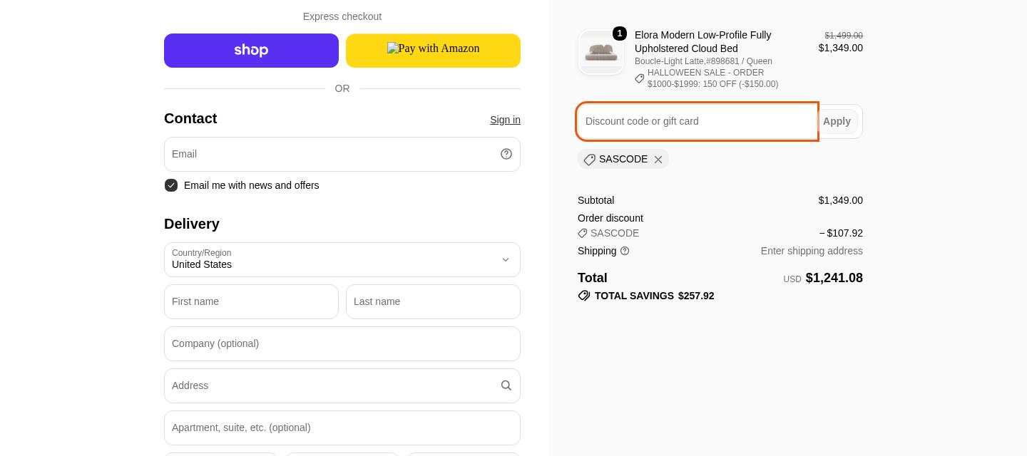 Acanva checkout on Oct 27, 2026 showing a $107.92 discount applied
