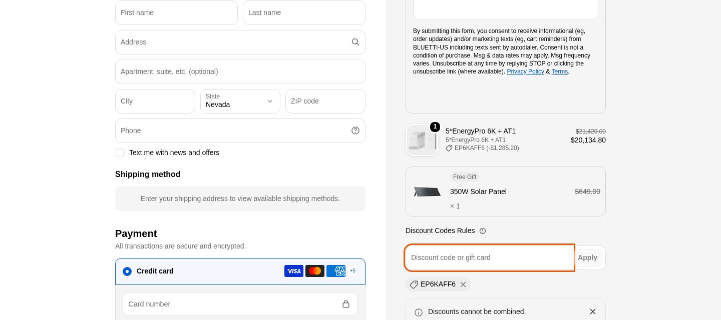 Bluetti checkout proof from Oct 28, 2026