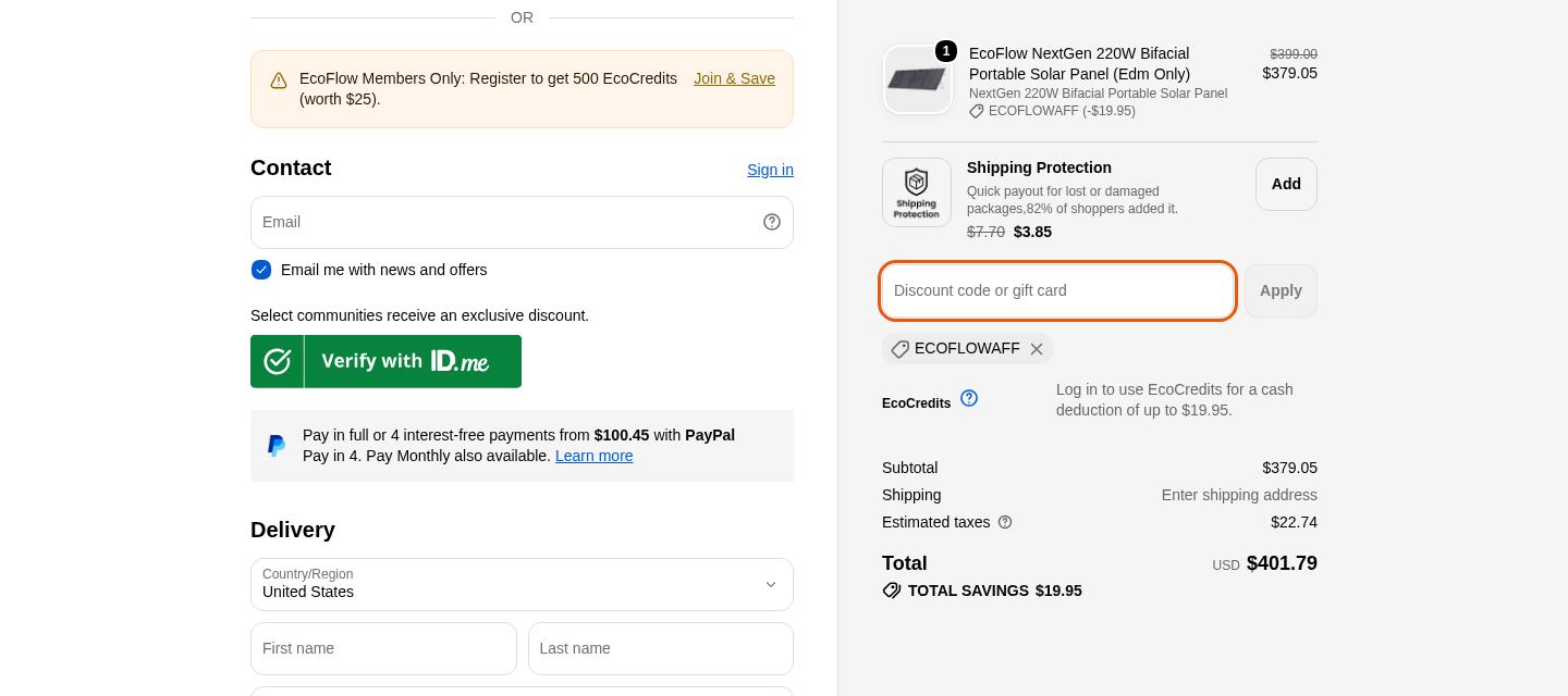 EcoFlow checkout proof from Oct 11, 2026