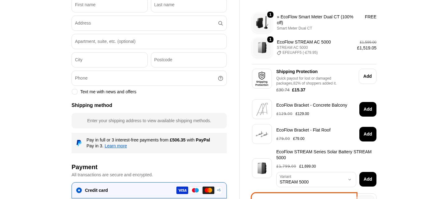 EcoFlow checkout on Oct 18, 2026 showing a £79.95 discount applied