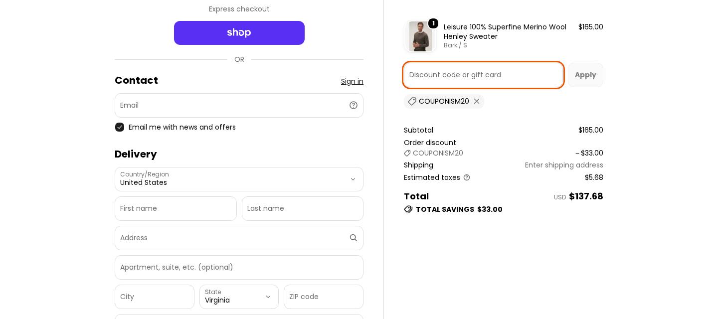 Fioboc checkout on Oct 11, 2026 showing a $33.00 discount applied