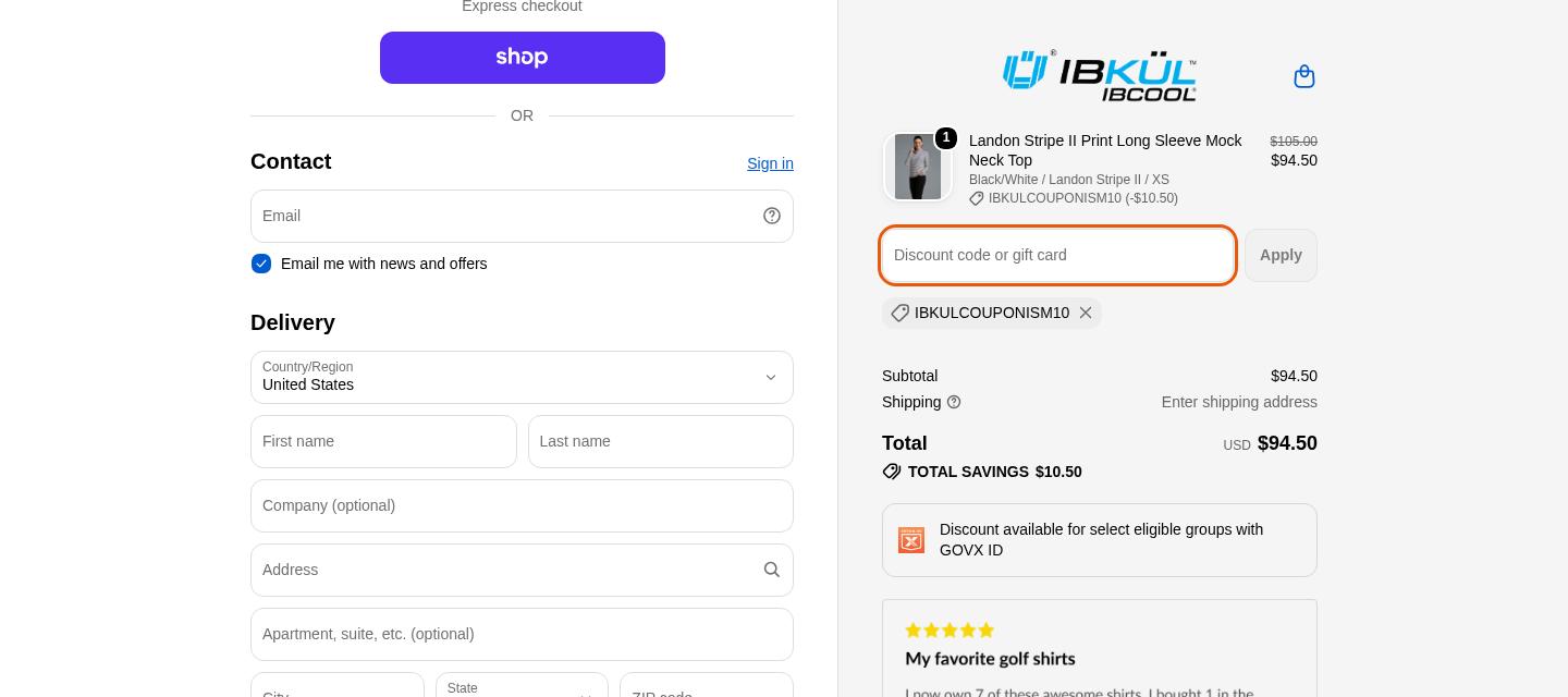 IBKUL checkout on Oct 11, 2026 showing a $10.50 discount applied