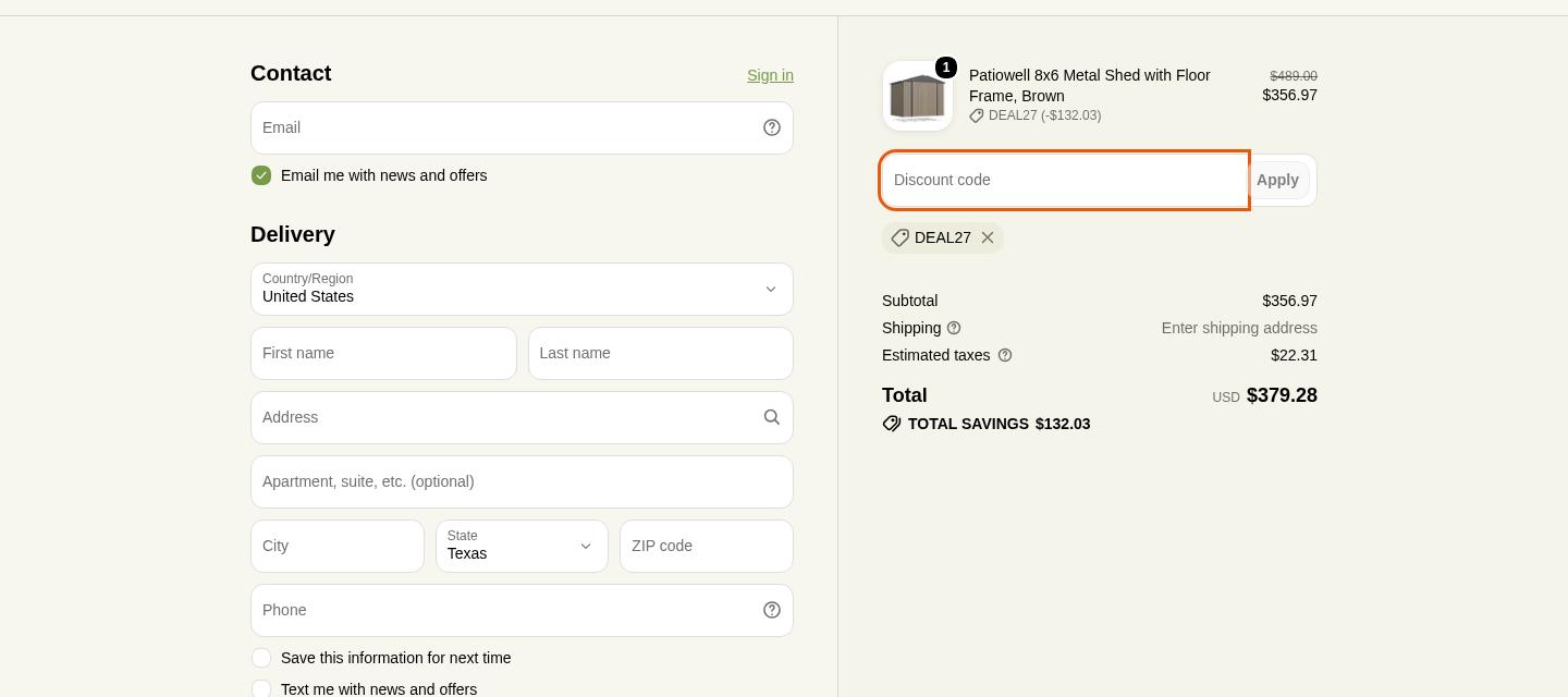 Patiowell checkout proof from Oct 9, 2026