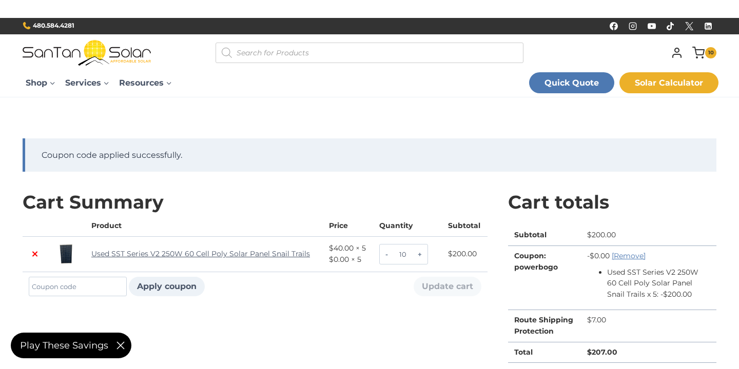 Checkout proof for Santan Solar code test marked worked on March 27, 2026