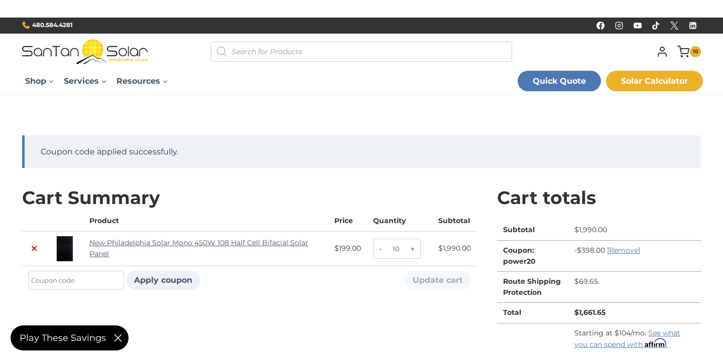 Checkout proof for Santan Solar code test marked worked on March 27, 2026