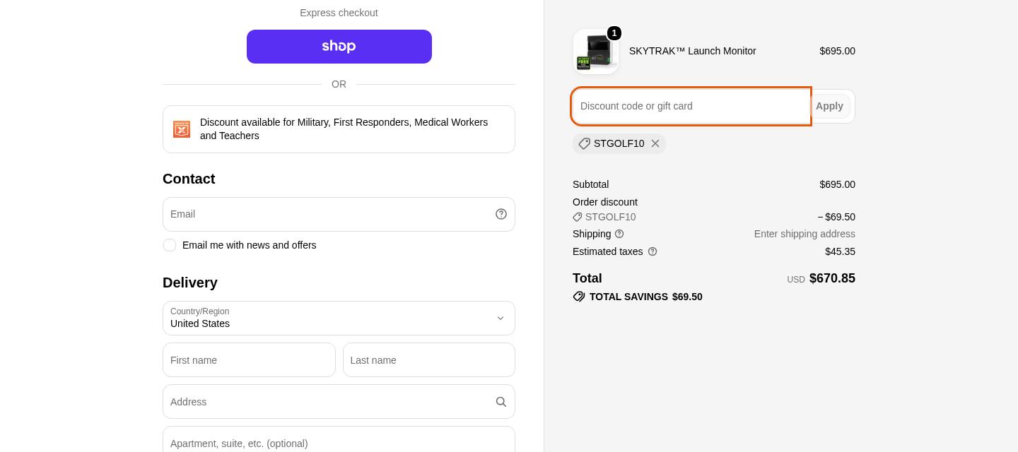 SkyTrak checkout proof from Oct 21, 2026