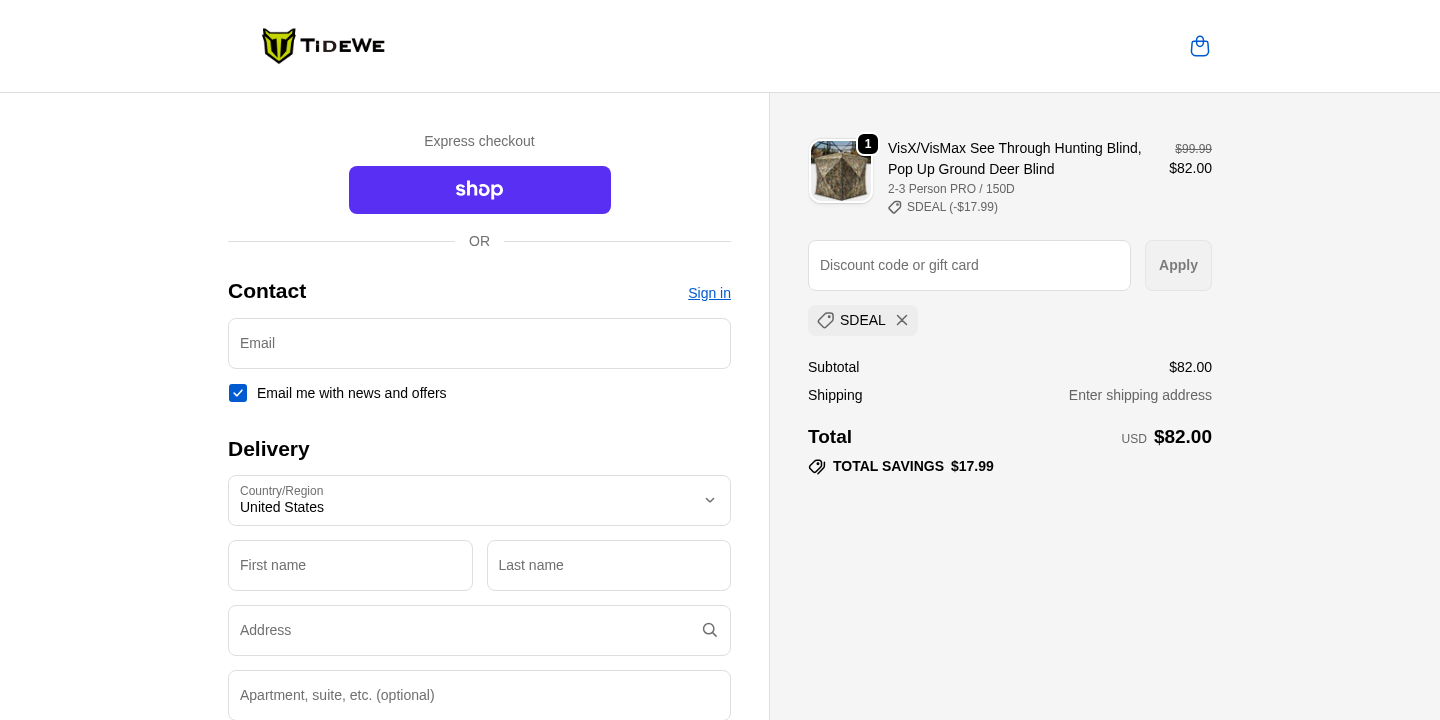 Checkout proof for TideWe code SDEAL verified on April 8, 2026