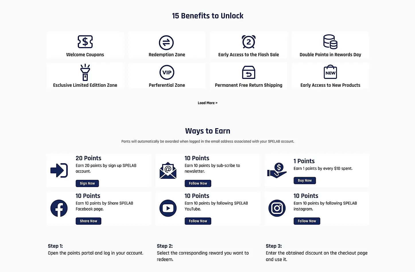 SPELAB rewards page showing points, perks, and ways to earn.